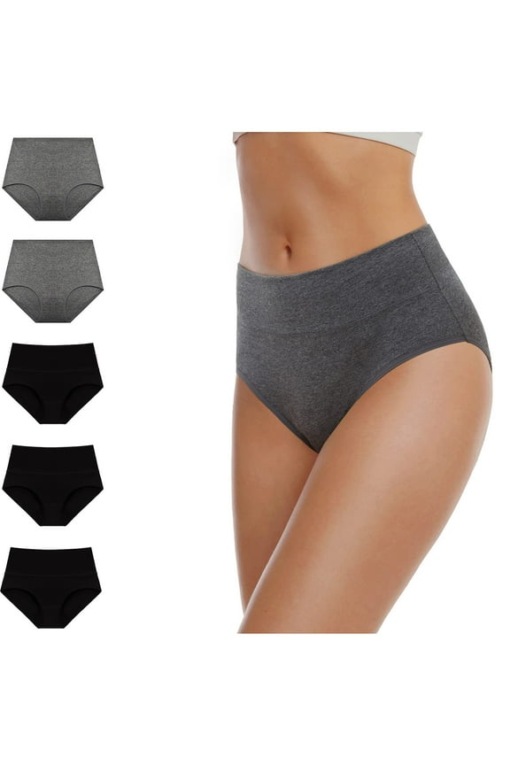 Cotton Underwear for Women High Waist Panties Full Coverage Briefs Soft Strech Ladies Breathable Panties-5 Pack