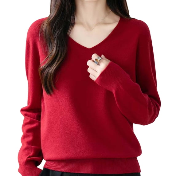 BLVB Cozy Sweaters for Women V Neck Long Sleeve Tops Fashion Lightweight Pullover Trendy Clothes Fall Outfits