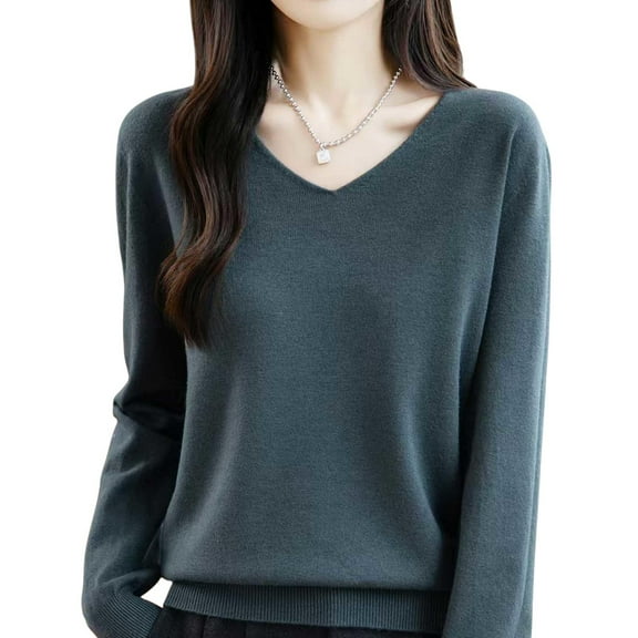 BLVB Cozy Sweaters for Women V Neck Long Sleeve Tops Fashion Lightweight Pullover Trendy Clothes Fall Outfits