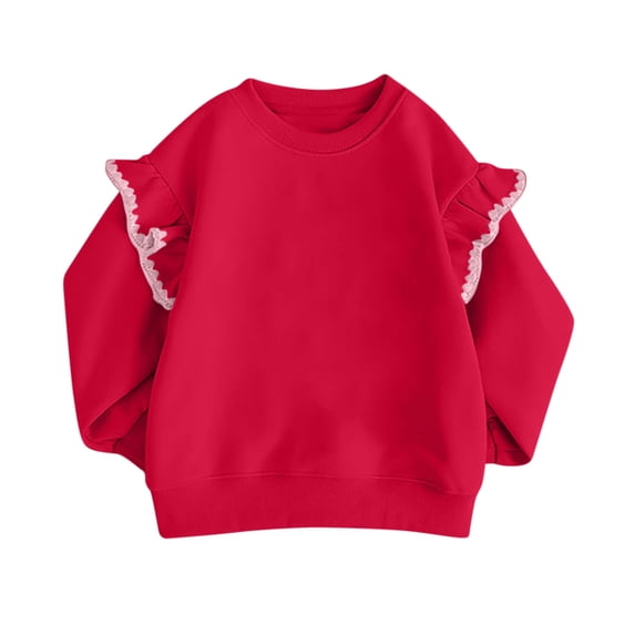 BLVB Crewneck Sweatshirts for Little Girls Cute Ruffle Pullover Long Sleeve Casual Spring Fall Tops for Kids(Hot Pink,9-10 Years)