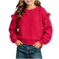 thumbnail image 1 of BLVB Crewneck Sweatshirts for Little Girls Cute Ruffle Pullover Long Sleeve Casual Spring Fall Tops for Kids(Red-01,7-8 Years), 1 of 6