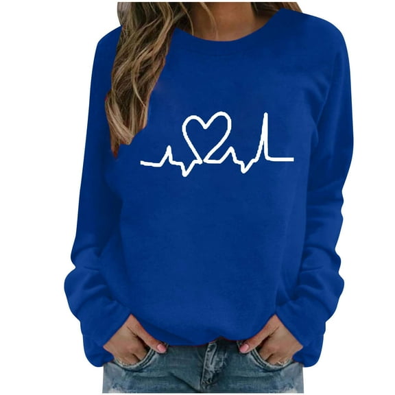 BLVB Crewneck Sweatshirts for Women Casual Fall Womens Clothes Long Sleeve Trendy Printed Tees Pullover for Women