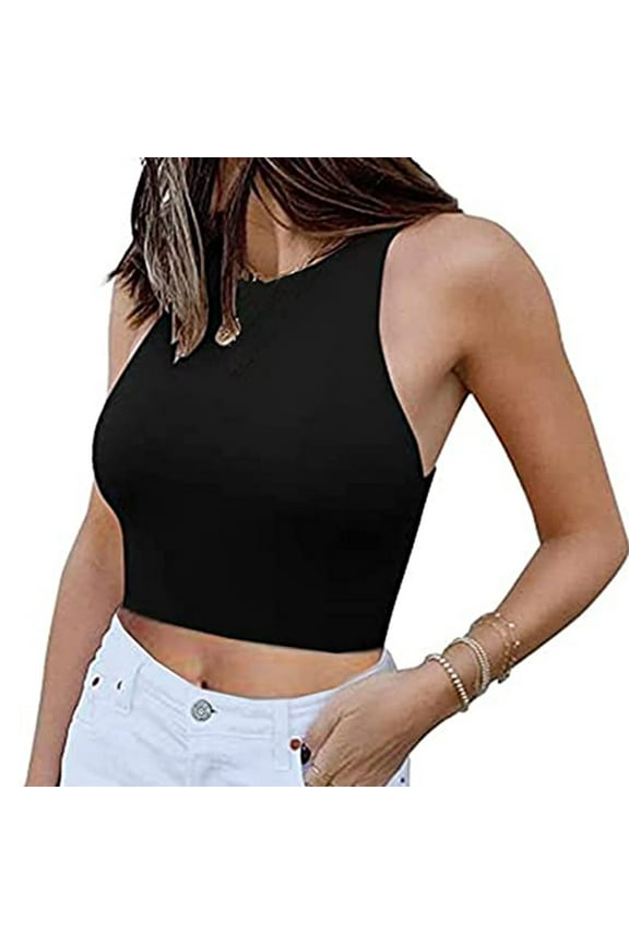 Crop Tops for Women Sleeveless Solid Color Slim Fit Workout Tank Tops Blouses Summer Crewneck Shirts Crop Vest