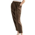 thumbnail image 1 of BLVB Cropped Linen Pants Women Summer Elastic Waist Tapered Leg Crop Pants Casual Beach Trousers with Pockets, 1 of 6