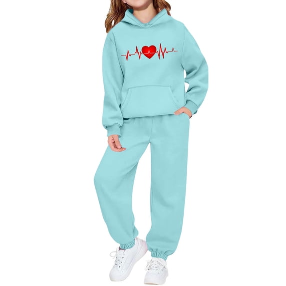 BLVB Cute Toddler Boys Girls Sweatsuit Valentines Heart Print Kids Fall Clothes Set Hoodie Sweatshirt Pants Spring Outfits
