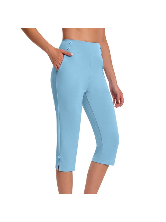 Dressy Capri Pants for Women High Waist Stretch Womens Dress Capris Pants for Summer with Pockets Work Casual