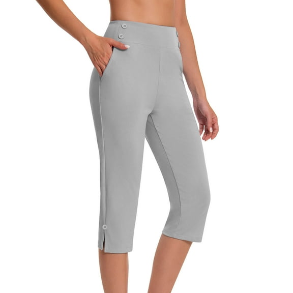 BLVB Dressy Capri Pants for Women High Waist Stretch Womens Dress Capris Pants for Summer with Pockets Work Casual