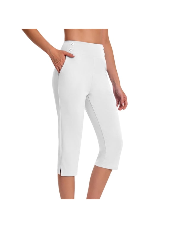 Dressy Capri Pants for Women High Waist Stretch Womens Dress Capris Pants for Summer with Pockets Work Casual