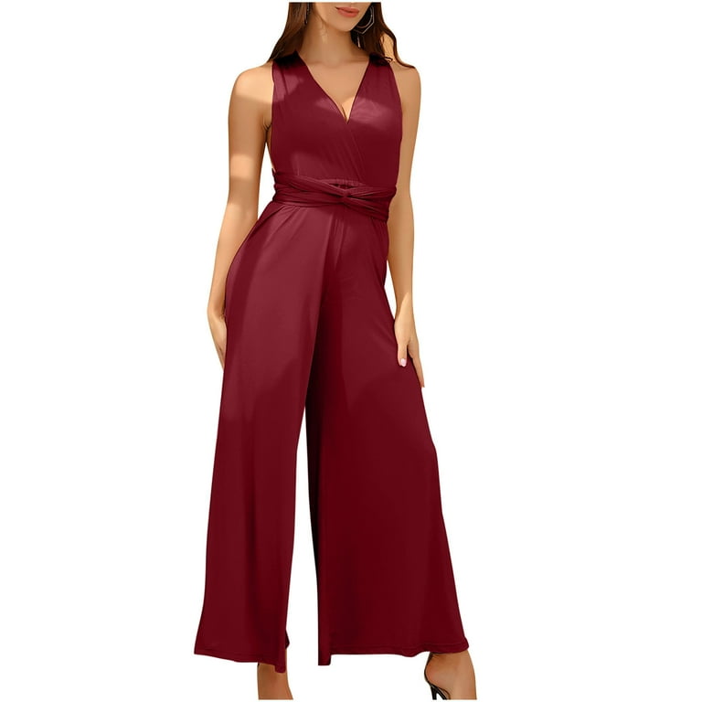 BLVB Elegant Jumpsuit for Women Dressy Formal Sleeveless Long Wide Leg Pants Outfits Rompers for Evening Party Walmart