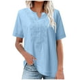 thumbnail image 1 of BLVB Embroidery Tops for Women Summer Short Sleeve Cotton Linen Retro T Shirts Dresssy Casual Blouse Outfits, 1 of 6