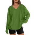 thumbnail image 1 of BLVB Fall Shirts for Women Oversized Long Sleeve V Neck T Shirts Solid Color Dressy Casual Loose Tops Blouses, 1 of 6