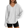 thumbnail image 1 of BLVB Fall Shirts for Women Oversized Long Sleeve V Neck T Shirts Solid Color Dressy Casual Loose Tops Blouses, 1 of 6
