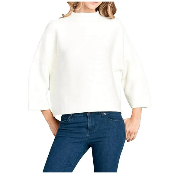 BLVB Fall Sweaters for Women Solid Color Turtleneck 3/4 Sleeve Pullover Tops Casual Cozy Knit Sweater Blouses