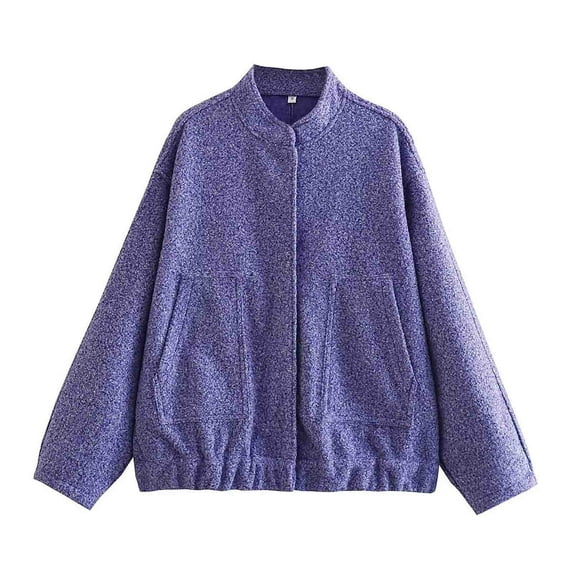BLVB Fall Winter Bomber Jacket for Women Casual Solid Color Long Sleeve Open Front Coat Outerwear with Pockets