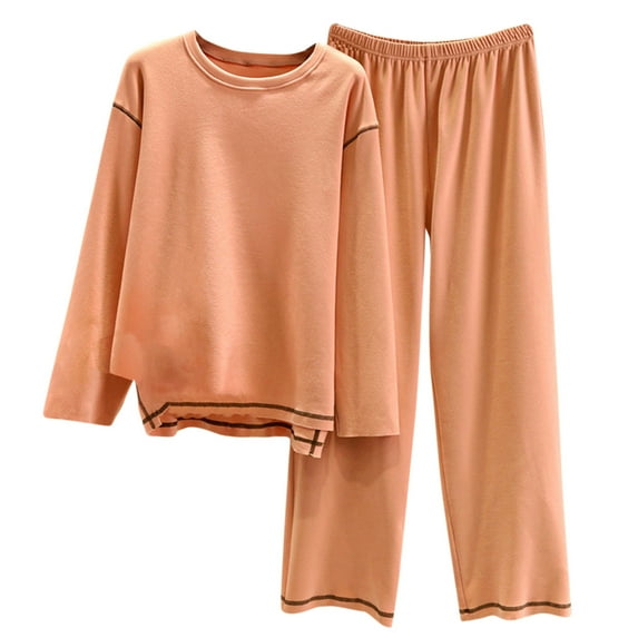 BLVB Fall Winter Pajamas for Women 2 Piece Outfits Plush Cozy Crewneck Long Sleeve Tops and Pants Sets Sleepwear