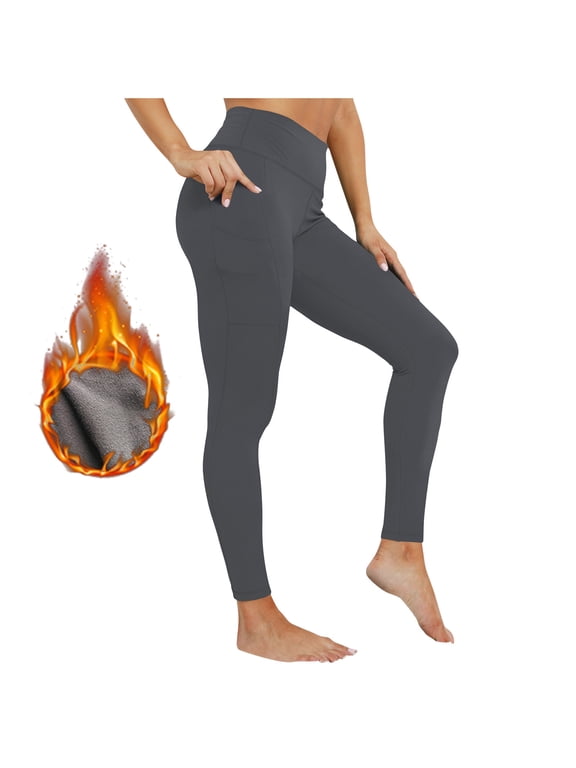 Fleece Lined Winter Leggings Women High Waisted Stretchy Thermal Warm Running Workout Yoga Pants with Pockets