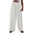 thumbnail image 1 of BLVB Flowy Pants for Women 2025 Summer Beach Vacation Wide Leg Pants Elastic Waist Casual Loose Palazzo Trousers, 1 of 5
