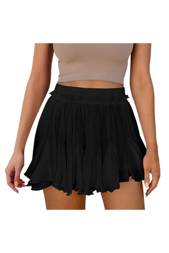 Flowy Shorts for Women Boho Ruffle Chiffon Culottes Shorts High Waist Summer Casual Beach Vacation Clothes