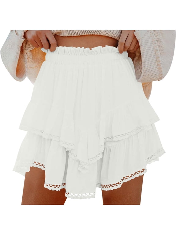 Flowy Shorts for Women Ruffle Skorts Mini Skirts High Waisted Teen Gilrs Tennis Skort Summer Boho Beach Shorts Fashion
