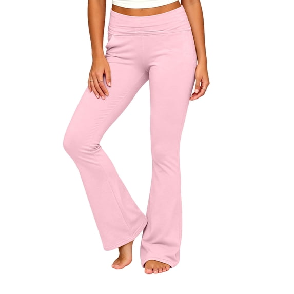 BLVB Fold over Yoga Pants for Women Low Rise Flare Leggings Stretchy Loose Gym Lounge Sweatpants with Pockets