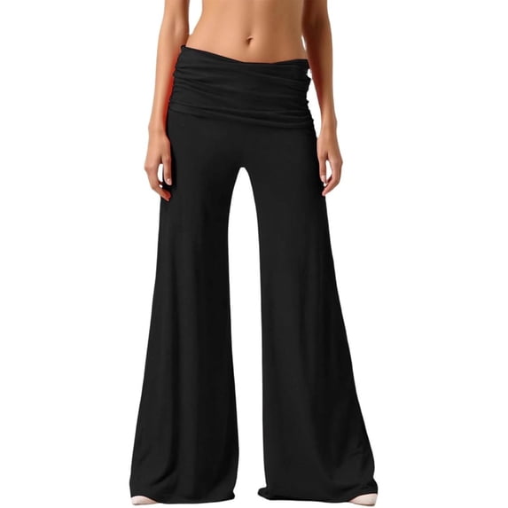 BLVB Fold over Yoga Pants for Women Low Rise Wide Leg Sweatpants Solid Color Stretchy Loose Gym Lounge Palazzo Pants