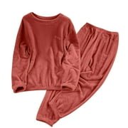 BLVB Fuzzy Pajamas Set for Women Winter Warm Fluffy Loungewear Soft Fleece Pullover Pj Pants 2 Piece Plush Sleepwear Lounge Tops
