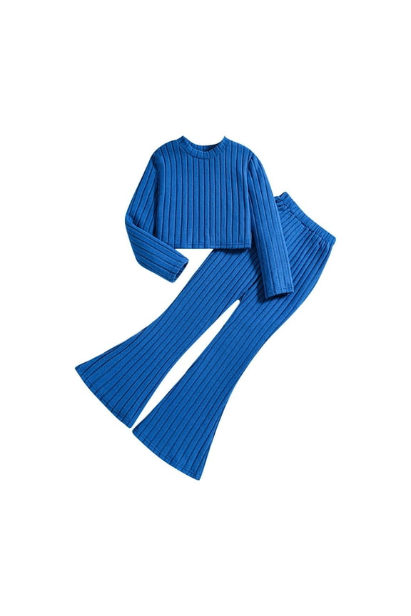 Girl Clothes 2 Piece Outfits Long Sleeve Solid Top and Flared Pants Ribbed Sets Fall Winter Outfits (8-12T)