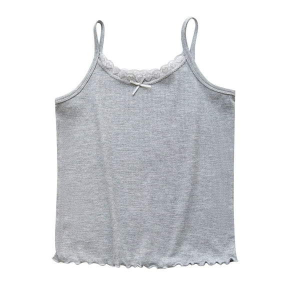 BLVB Girl's Sleeveless Lace Trim Camisoles Spaghetti Strap Ribbed Tank Tops Summer Fashion Cami Shirts
