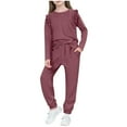 thumbnail image 1 of BLVB Girls 2 Piece Outfits Fashion Tracksuits Ruffle Long Sleeve Pullover Tops and Sweatpants Jogger Fall Clothing Set with Pockets, 1 of 6