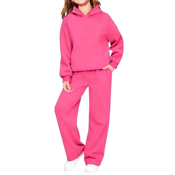 BLVB Girls 2 Piece Outfits Long Sleeve Hoodie Sweatpants Sweatsuits Set Fashion Tracksuit with Pockets Fall Winter Clothes(Hot Pink,14-15 Years)