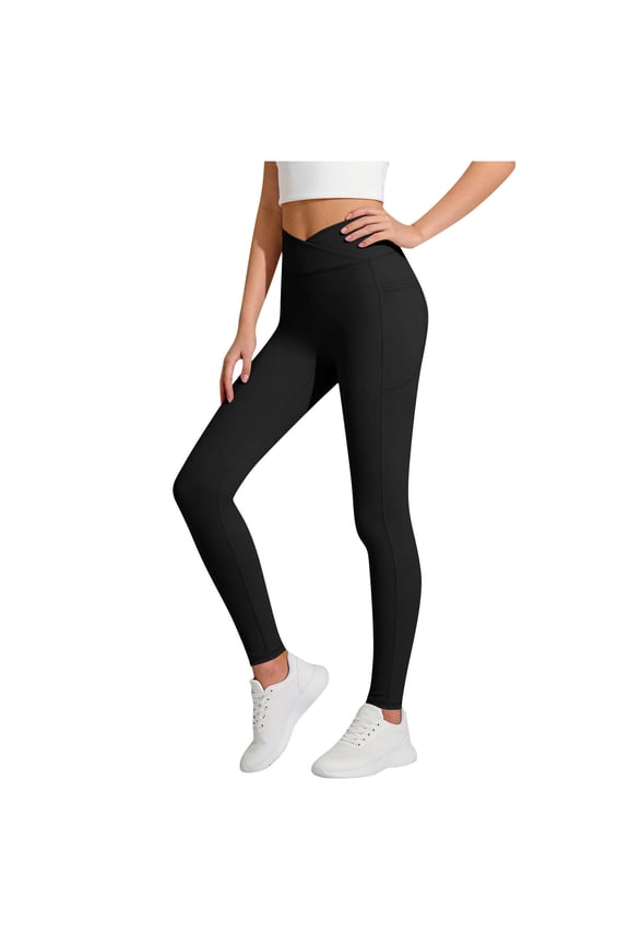 Girls' Athletic Leggings with Pockets Crossover Waist Ankle Length Dance Running Yoga Pants for Kids Outfits Clothes