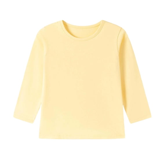 BLVB Girls Boys Long Sleeve Tees Soft T-Shirts Toddler Kids Basic Crewneck Undershirt Base Layer Top(Yellow,3-4 Years)