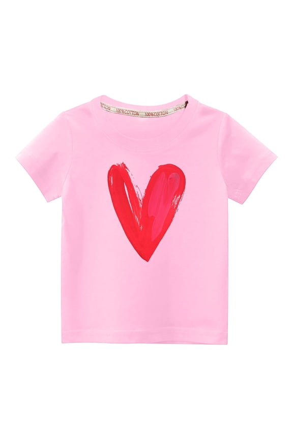Girls Boys Valentines Day Shirt Heart Graphic Tee Shirt Toddler Kids Short Sleeve Crewneck Tops T Shirts