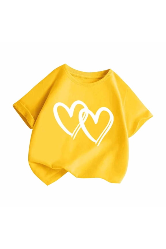 Girls Boys Valentines T Shirts Heart Graphic Crewneck Short Sleeve Tops Kids Clothes 2-13 Years