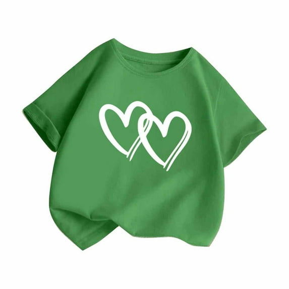 BLVB Girls Boys Valentines T Shirts Heart Graphic Crewneck Short Sleeve Tops Kids Clothes 2-13 Years