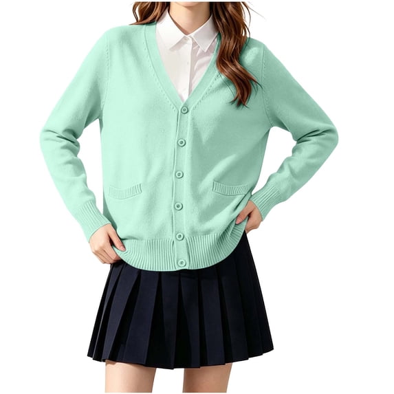 BLVB Girls Cardigan Long Sleeve Button down Sweater Kids Knit School Uniform Sweaters for Teen Girls with Pockets 5-17 Years(Mint Green,9-10 Years)