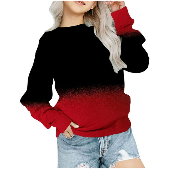 BLVB Girls Casual Lightweight Sweatshirt Gradient Printed Long Sleeve Crewneck Tops Pullover Kids Clothes