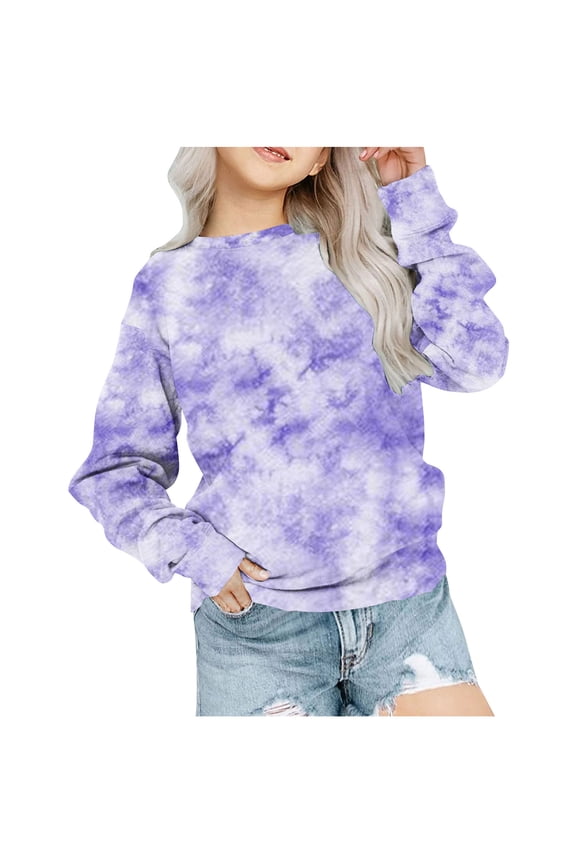 Girls Casual Tie Dye Crewneck Long Sleeve Sweatshirts Loose Fashion Pullover Tops for Toddler Kids