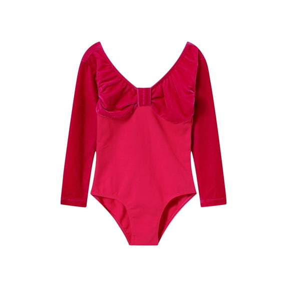 BLVB Girls Classic Long Sleeve Leotard for Ballet Dance Gymnastics Toddler Kids Outfits Velvet Bodysuit Dancewear