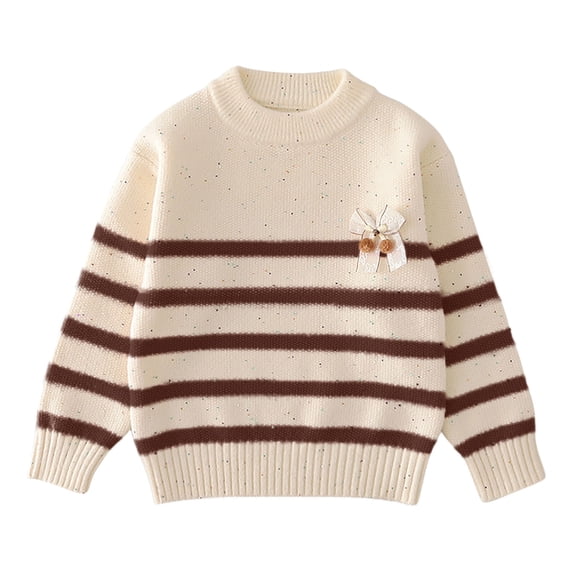 BLVB Girls Cute Bow Sweater Cable Knit Pullover Mock Neck Long Sleeve Jumper Tops Fall Winter Clothes(Brown,9-10 Years)