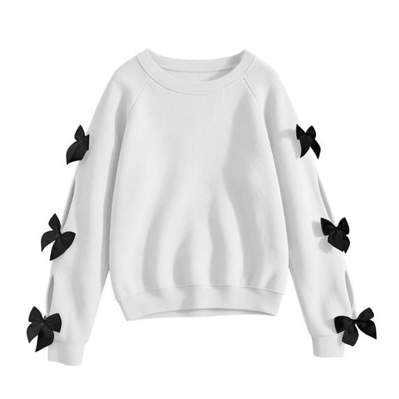 BLVB Girls Fall Clothes Crewneck Sweatshirt Long Sleeve Cute Bow Pullover Loose Raglan Tops Outfits(White,14-15 Years)
