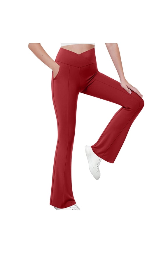 Girls' Leggings Cross Flare Pants with Pockets High Waist Soft Stretchy Full Length Yoga Bootcut Pants for Kids Teens Dance