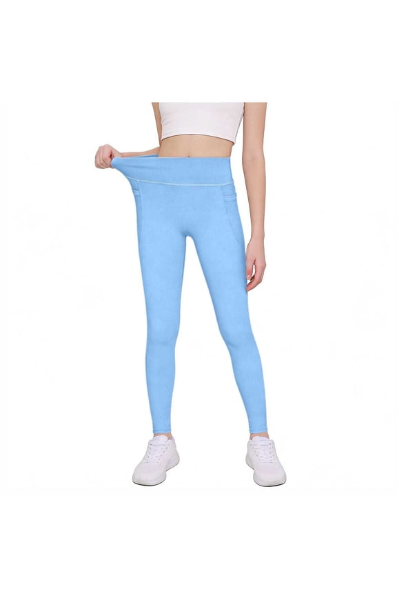 Girls Leggings with Pockets High Waisted Yoga Workout Athletic Dance Running Pants Kids Teen for 5-13 Years
