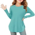 thumbnail image 1 of BLVB Girls Long Sleeve Shirts Kids Curve Hem Side Slit Soft Tunic Tops Crewneck Solid Color T-Shirts 3-12 Years, 1 of 5