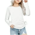 thumbnail image 1 of BLVB Girls Long Sleeve Shirts Ruched Knot Side Tunic Blouse Tee Tops Crewneck Solid Color Kids Tops 3-14 Years, 1 of 7