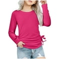 thumbnail image 1 of BLVB Girls Long Sleeve Shirts Ruched Knot Side Tunic Blouse Tee Tops Crewneck Solid Color Kids Tops 3-14 Years, 1 of 7