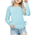 thumbnail image 1 of BLVB Girls Long Sleeve Shirts Ruched Knot Side Tunic Blouse Tee Tops Crewneck Solid Color Kids Tops 3-14 Years, 1 of 6