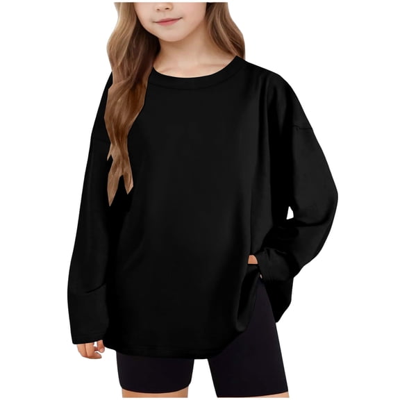 BLVB Girls Oversized Long Sleeve Shirts Kids Fashion Casual Crewneck Tunic Tops Tees 5-15 Years