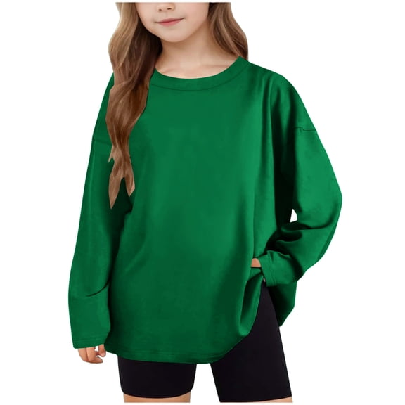 BLVB Girls Oversized Long Sleeve Shirts Kids Fashion Casual Crewneck Tunic Tops Tees 5-15 Years