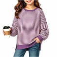 thumbnail image 1 of BLVB Girls Oversized Striped Crewneck Sweatshirt Long Sleeve Side Split Pullover Tops Fall Casual Clothes for Teen Girls(Purple,14-15 Years), 1 of 9
